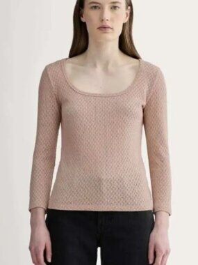 Everlane Brand Women's size XXL Pointelle Scoop Neck Top Tee Rose Smoke Pink